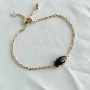 Kendra Scott Elaina Black Opaque Glass Gold Adjustable Chain Bracelet